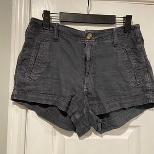 American Eagle Size 4 Blue Gray Linen Blend Zip Up Shorts Pocket Detail Mid Rise
